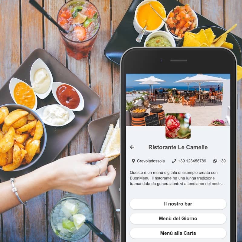 Digital menu on smartphone over a restaurant table