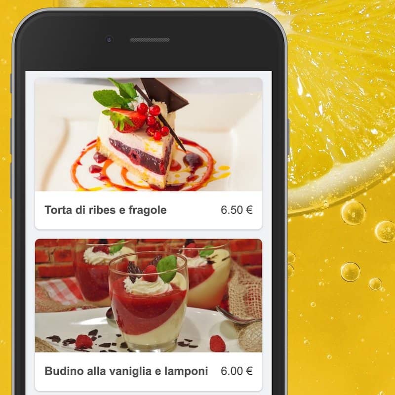 Digital menu on smartphone with large photos of the dishes