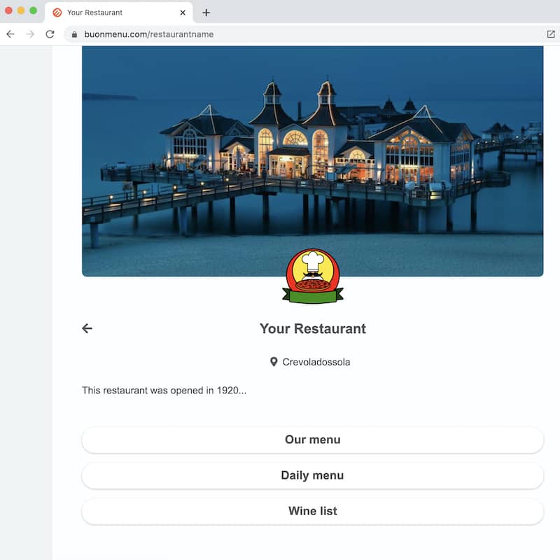 Un menu di ristorante aperto con Chrome