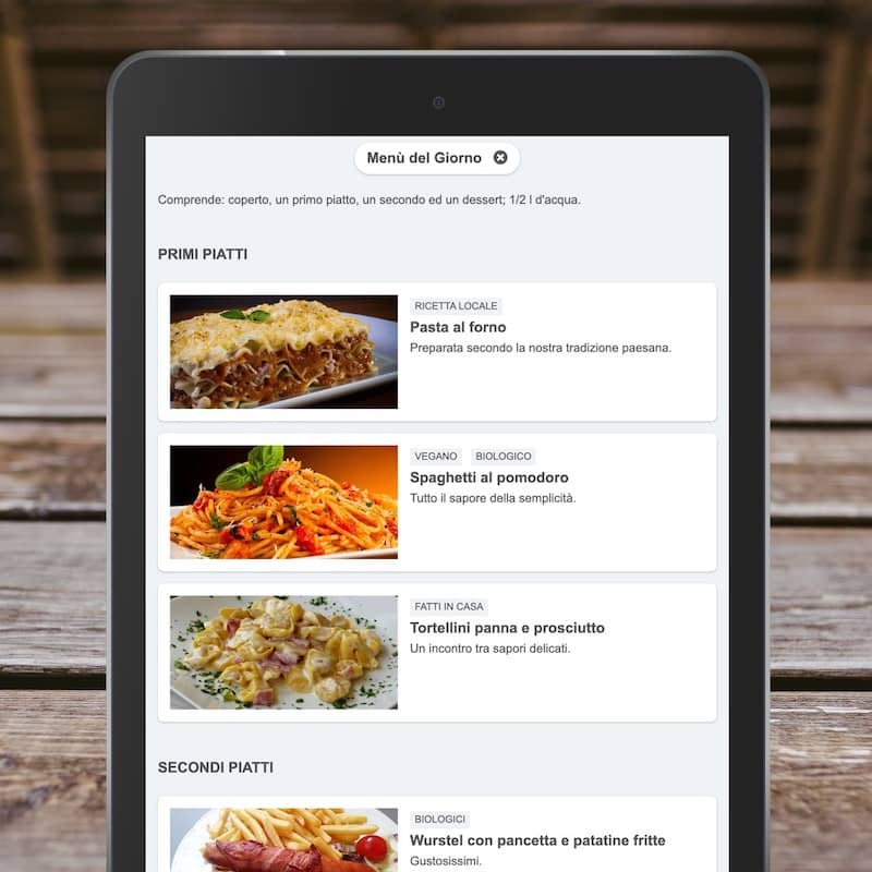 Digital menu on tablet
